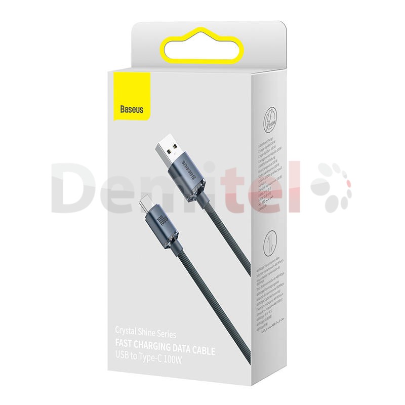 Кабел Baseus Crystal Shine Series Fast Charge USB>Type-C 100W 2M Тъмно сив