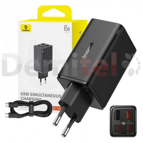 Адаптер Baseus GaN6 Pro Fast Charger 2xU+2xC 65W Черен