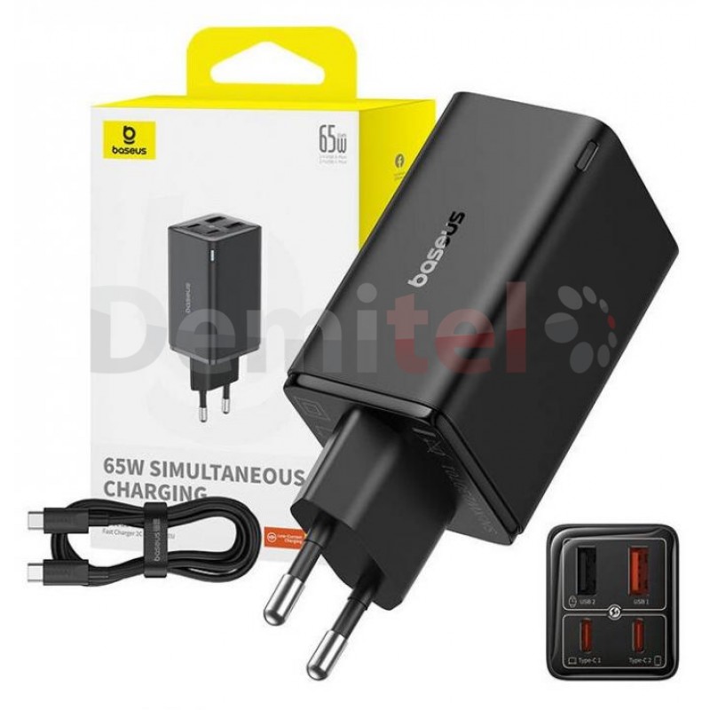 Адаптер Baseus GaN6 Pro Fast Charger 2xU+2xC 65W Черен