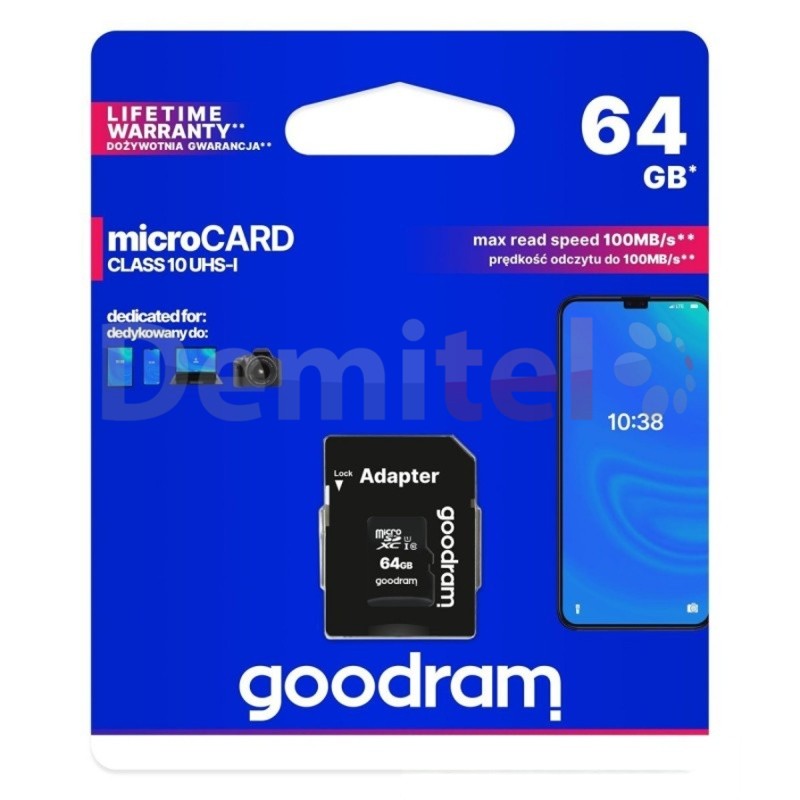 Карта Памет Goodram MicroSD 64GB Class 10 + SD Adapter 