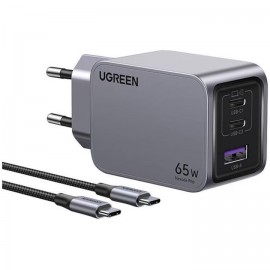 Зарядно UGREEN Nexode Pro 65W 3-port GaN 2xType-C 1xUSB + Кабел 1.5М Черно 