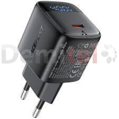Адаптер AceFast A135 40W GaN Fast Charging Led Digital Display 1xUSB-C Черен