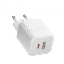 Адаптер BLUEO Wall Charger Dual Port 1xUSB 1xType-C GaN PD 3.0 35W Бял 