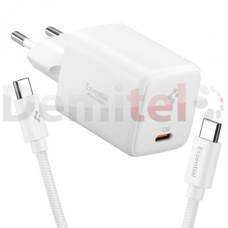 Зарядно Spigen Wall Charger 45W Type-C>Type-C Quantum Boost +Кабел 1М Бяло