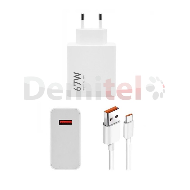 Зарядно Xiaomi HyperCharge Combo USB-A>Type-C 67W + Кабел 1М Бяло