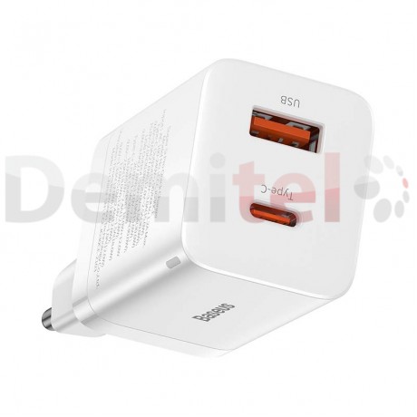 Зарядно Baseus Super Si Pro 1xUSB-C 1xUSB-A 30W Бяло