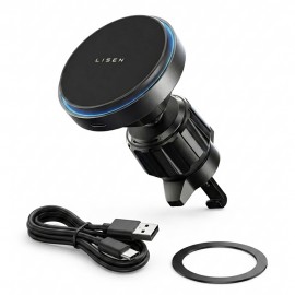 Стойка за кола Lisen Magnetic Wireless Charging 15W Черна 
