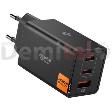 Адаптер Spigen Essential 1xUSB 2xType-C 67W Черно