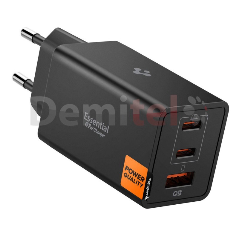 Адаптер Spigen Essential 1xUSB 2xType-C 67W Черно