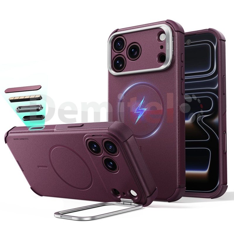Калъф за iPhone 18 Pro Max / 17 Pro Max ESR Cyber Armor Kickstand Бордо