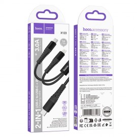 Кабел Hoco X123 Victory Type-C > 1xType-C 1xLightning 3A 1M Черен 
