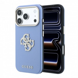  Калъф за iPhone 18 Pro / iPhone 17 Pro Guess Smooth PU Big Strass Logo Светлосин 