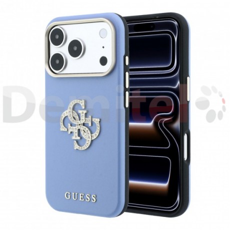  Калъф за iPhone 18 Pro / iPhone 17 Pro Guess Smooth PU Big Strass Logo Светлосин